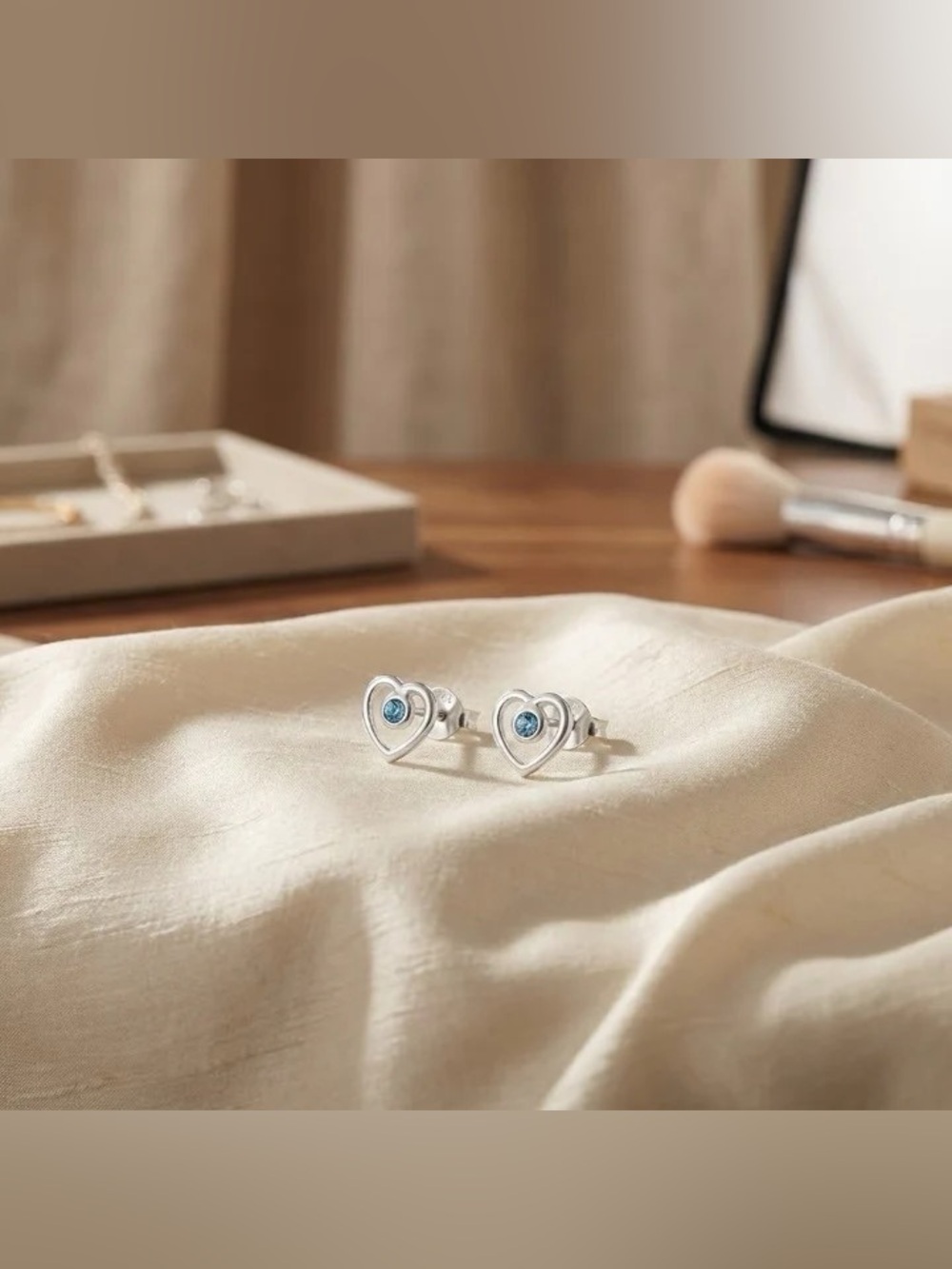 Solid Sterling Silver Blue Heart Stud Earrings 💙